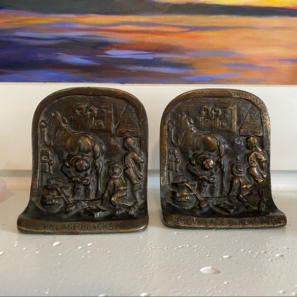 Rare Vintage “The Village Blacksmith” Bookends Bronze - Picture 9 of 10